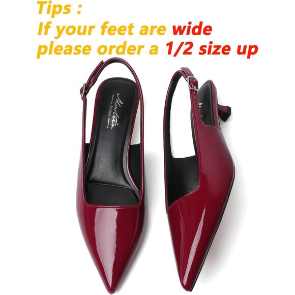 Women's Burgundy 1 Pointed Closed Toe Slingback Kitten Heels Pumps Party Shoes - Picture 4 of 9